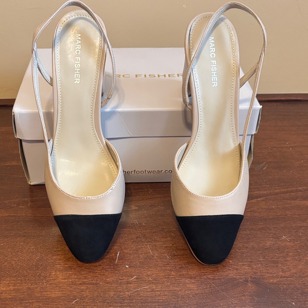 Marc Fisher Women's Tan and Black Slingback Heels